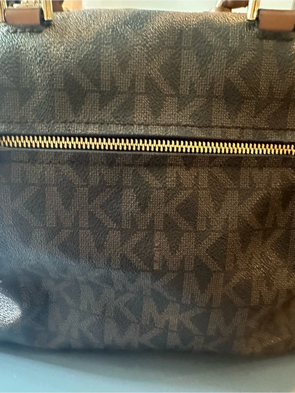 Michael Kors Brown MK Signature Dome Satchel with Tan Handles